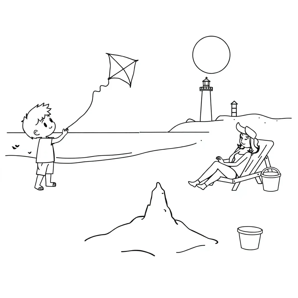 Strand Zomer Kinderen Zee Zonnig coloring page for children