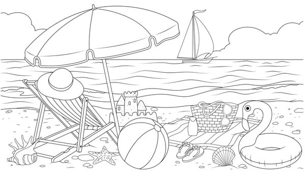 Strandtag mit Segelboot coloring page for children