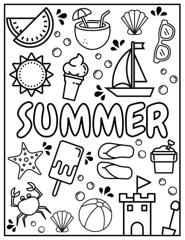 Summer Letters Summer Items coloring page for children