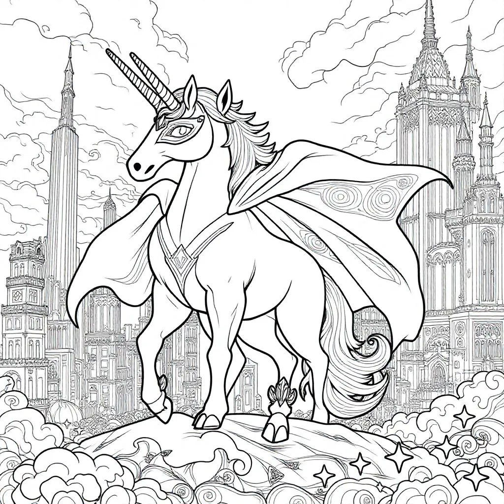 Super Hero Unicorn Met Een Cape coloring page for children