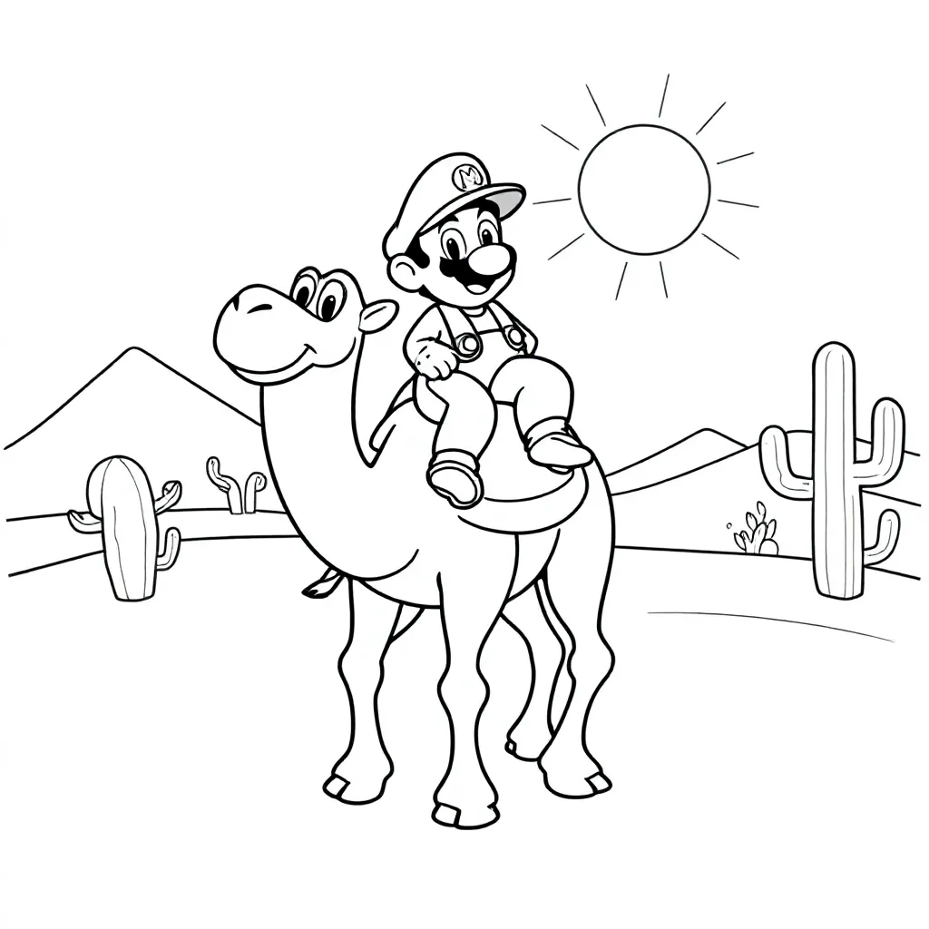 Super Mario Op Een Kameel coloring page for children