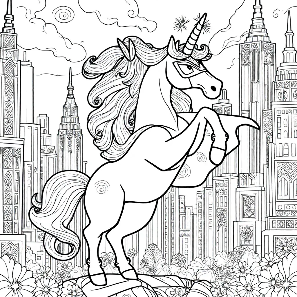 Superhero Unicorn coloring page for children