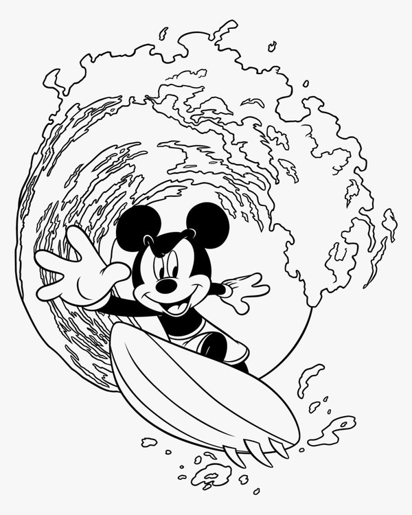 Surfende Mickey Mouse coloring page for children