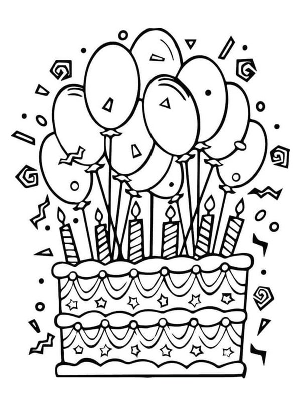 Tarta De Cumpleanos Con Globos coloring page for children