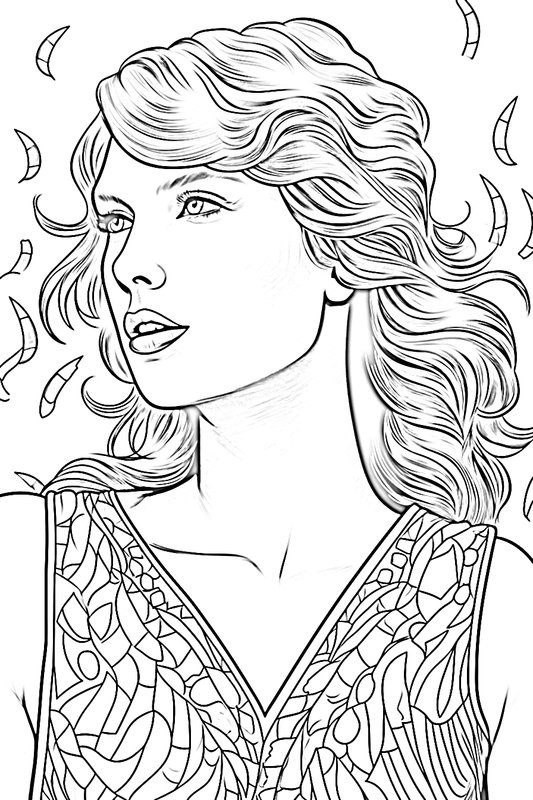 Taylor Swift schaut weg coloring page for children