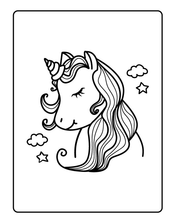 Tête de licorne mignonne coloring page for children