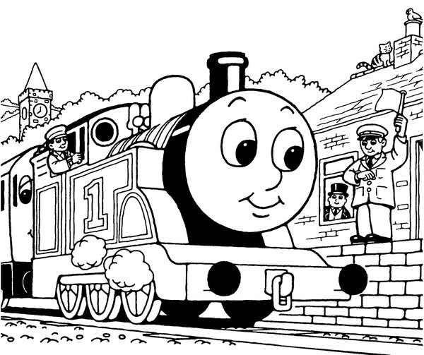 Thomas der Zug auf der Trainstation coloring page for children