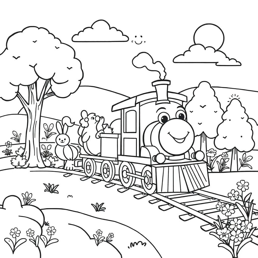 Thomas Trein Avontuur Kindvriendelijk Natuur coloring page for children