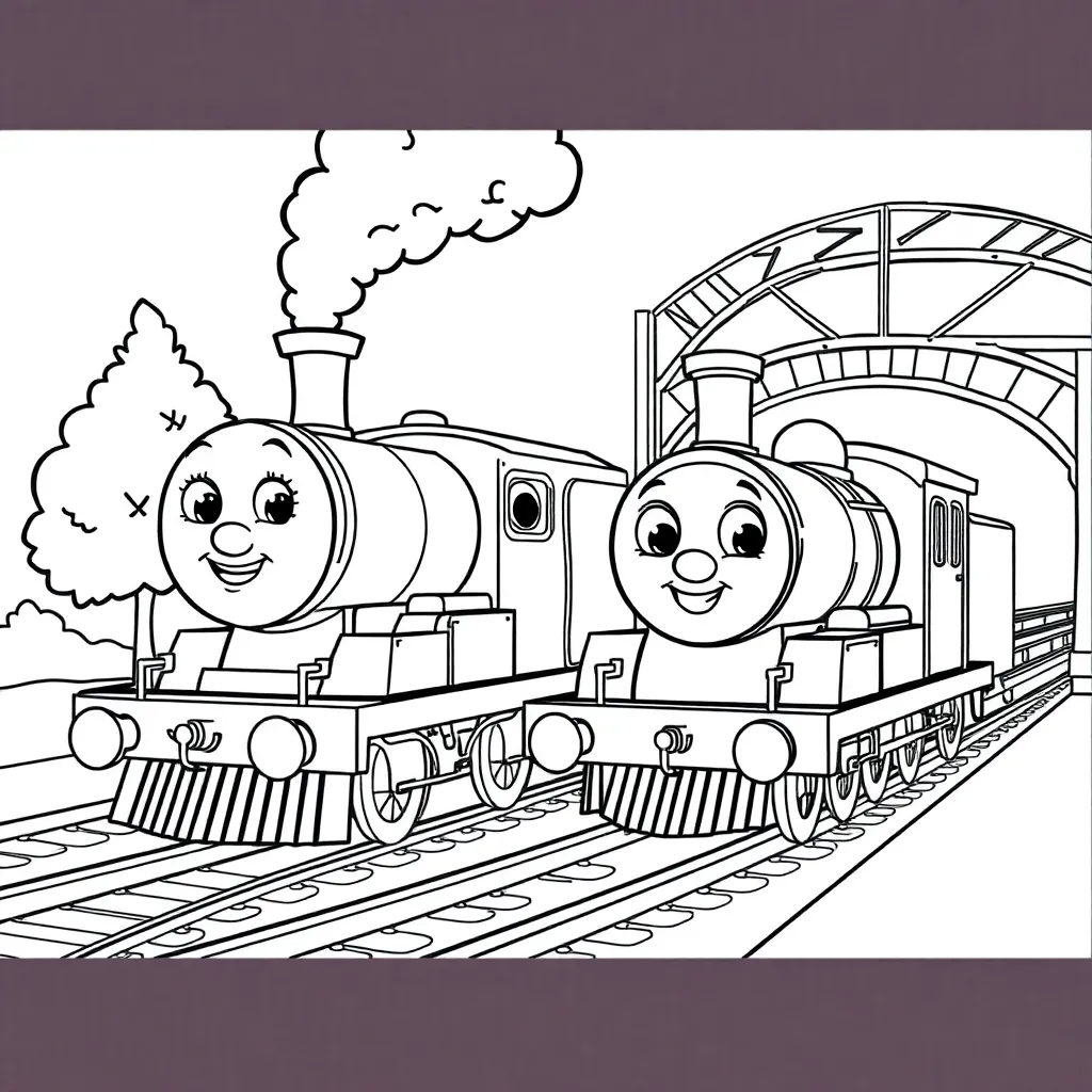 Thomas Trein Cartoon Kinderen Vrolijk coloring page for children