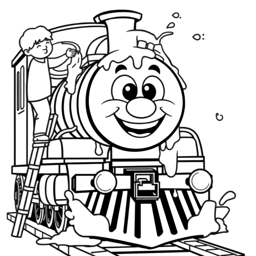Thomas Trein Wassen Avontuur Vrolijk coloring page for children