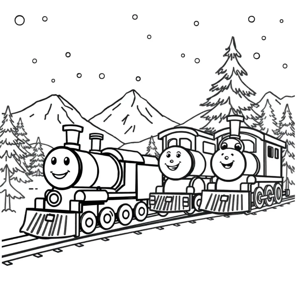 Thomas Trein Winter Sneeuw Cartoon coloring page for children