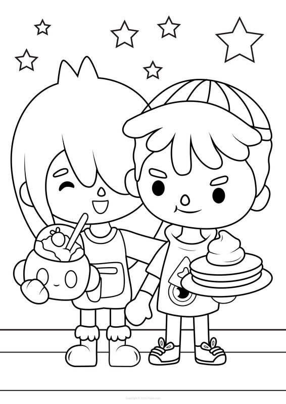 Toca Boca Junge und Mädchen beim Essen coloring page for children