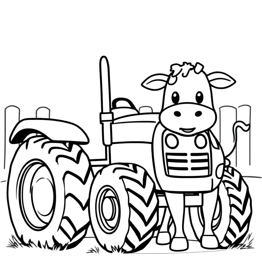 Tractor Koe coloring page for children