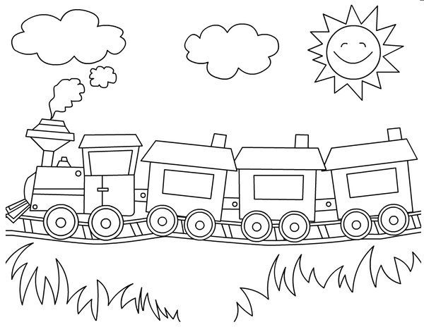 Train A Vapeur Simple Au Soleil coloring page for children