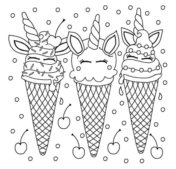 Tres Helados De Unicornio coloring page for children