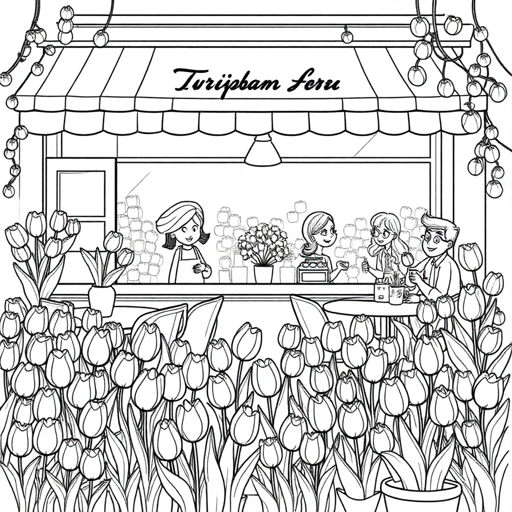 Tulpenshow In Cafe Drieban Flora coloring page for children