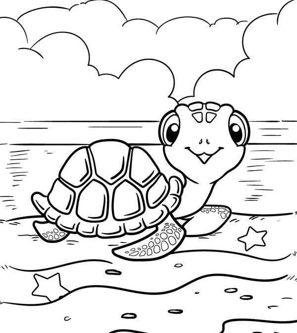 Turtle On Beach coloring page for children
