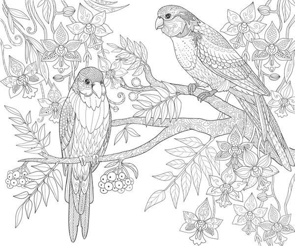 Two Birds Tree Detailed coloring page for children