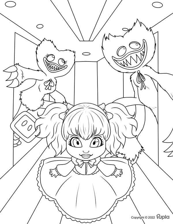 Two Huggy Wuggys Doll coloring page for children