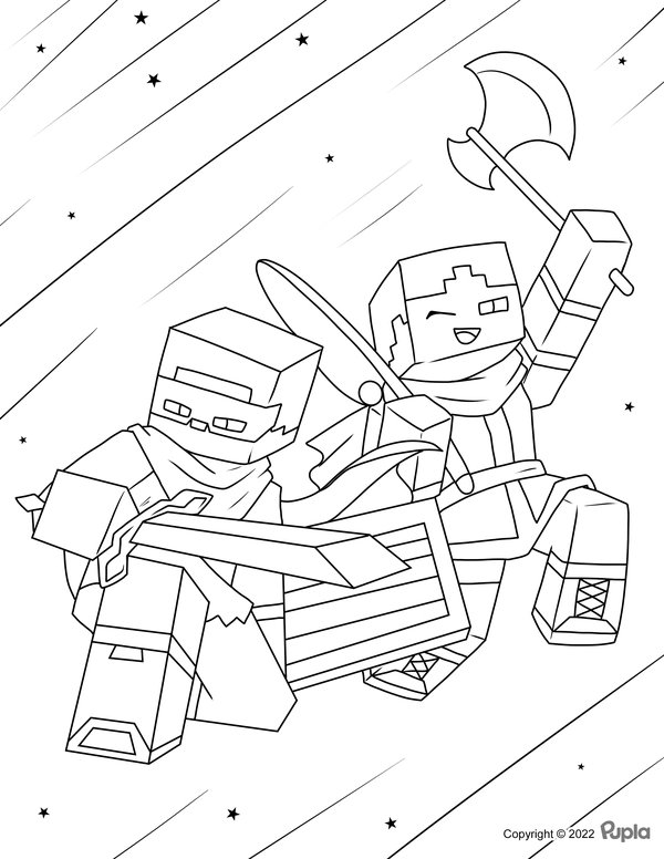Two Minecraft Figures Little Stars coloring page for children