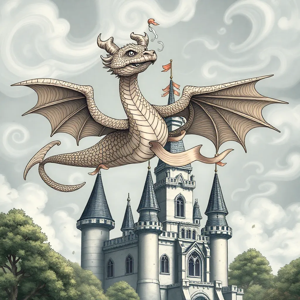 een magische draak die over een kasteel vliegt kleurplaat voor kinderen