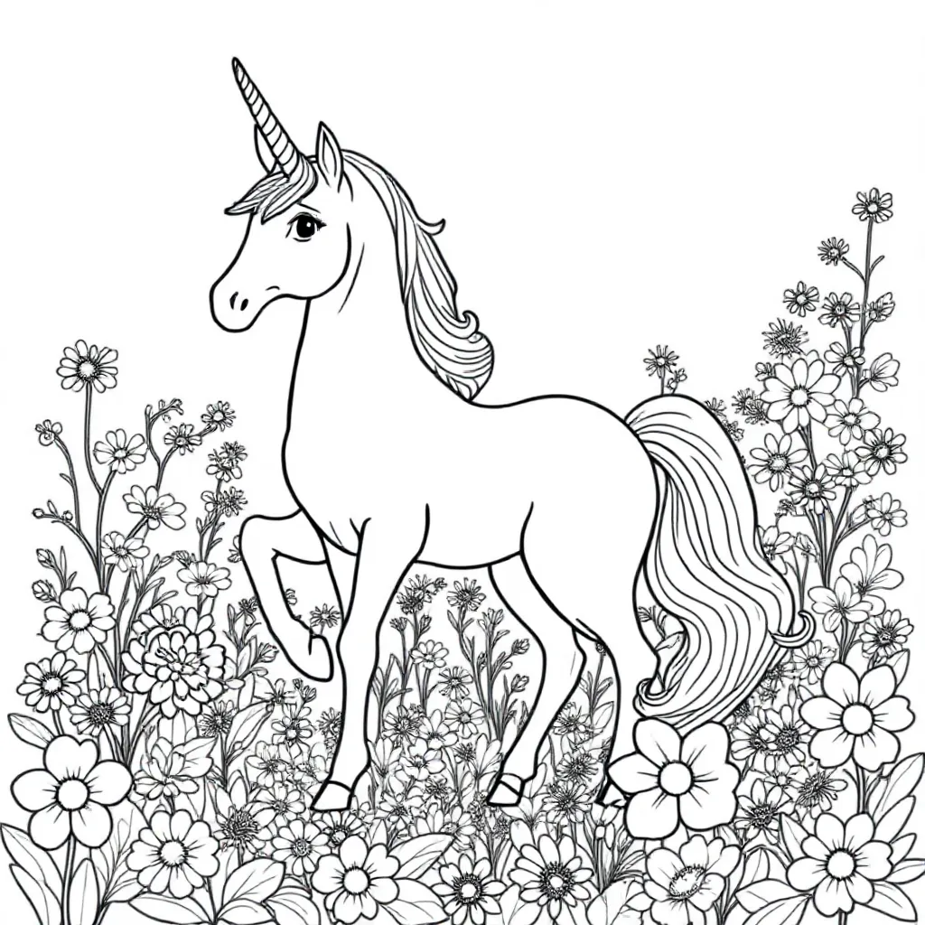 Unicorn Bloem coloring page for children