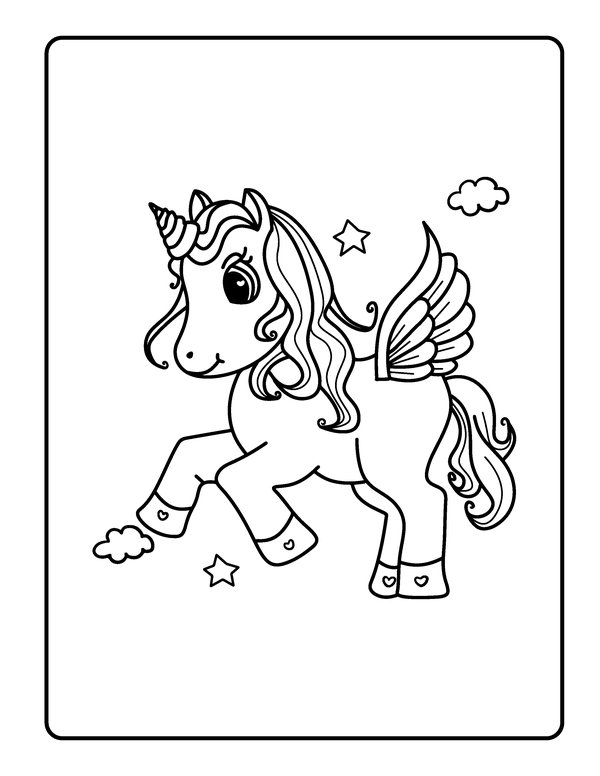 Unicornio Caminando Sobre Las Nubes coloring page for children