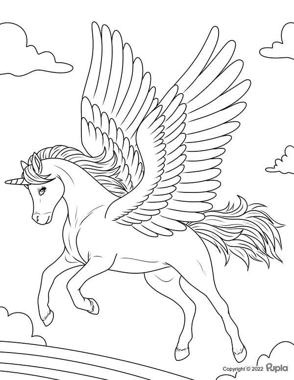 Unicornio Con Alas Erguidas coloring page for children