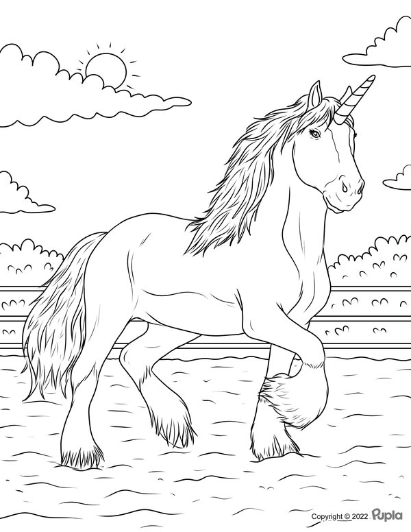 Unicornio En La Escuela De Equitacion coloring page for children