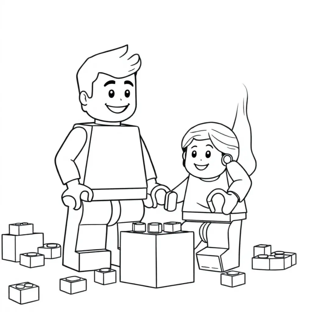 Vader Dochter Lego Style coloring page for children