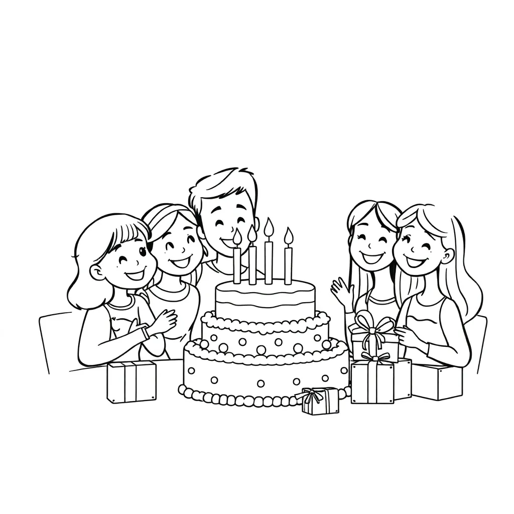 Vaderdag Verjaardag Taart Feest Gezin coloring page for children