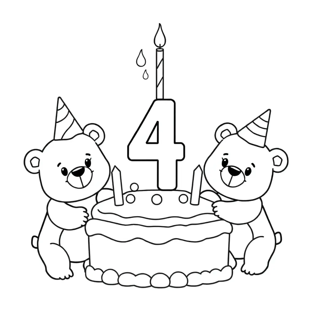 Verjaardag Beer Taart Feest Vrolijk coloring page for children