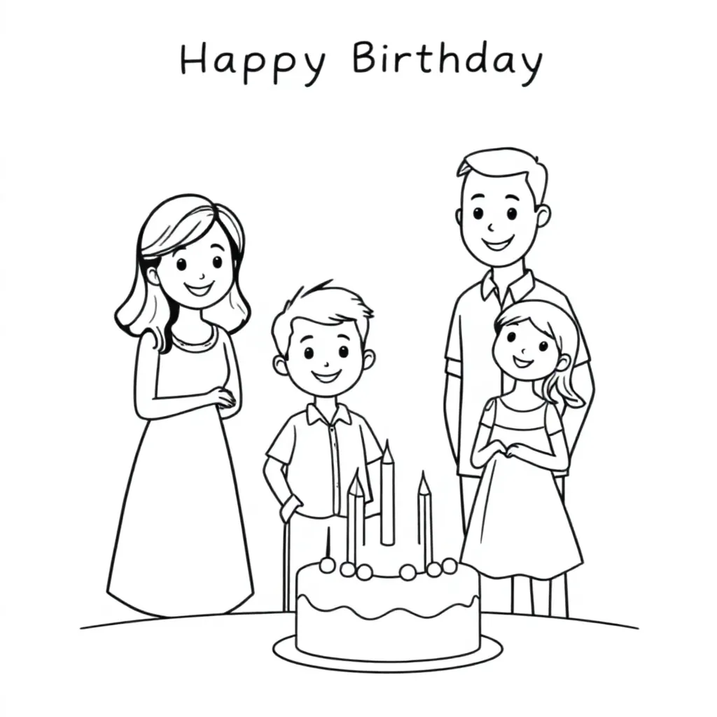 Verjaardag Broertje Met Ouders En Zus coloring page for children
