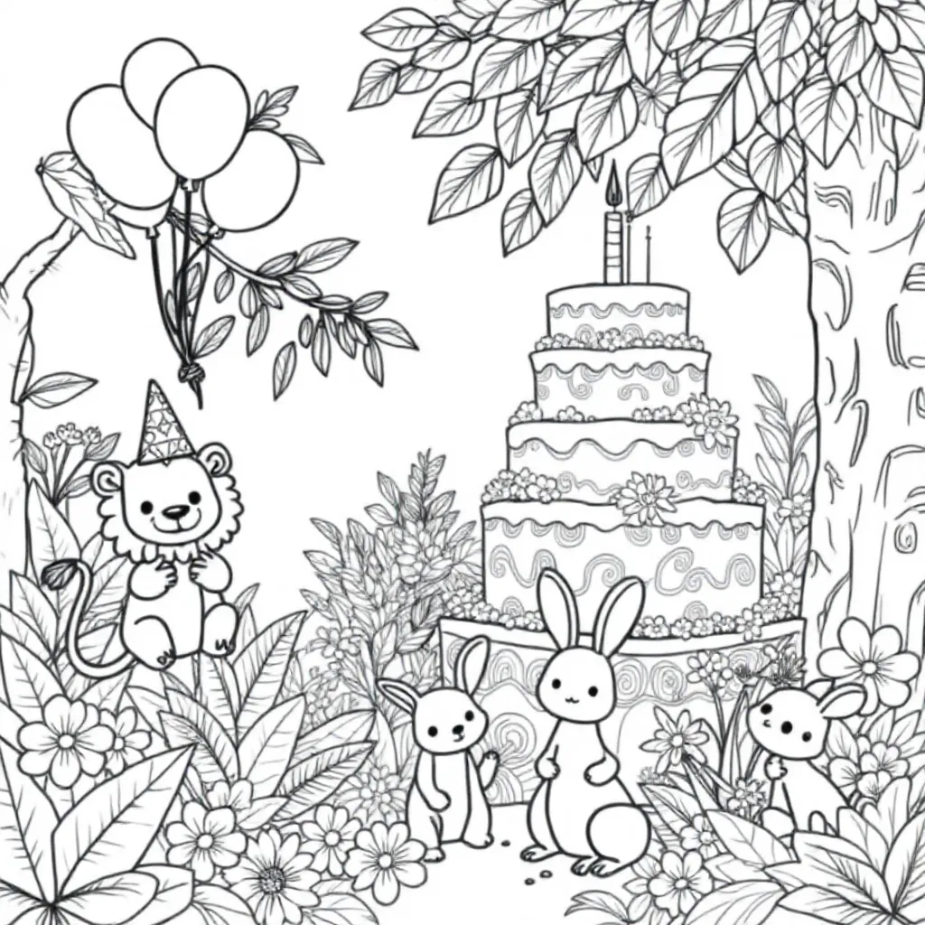 Verjaardag Dieren coloring page for children