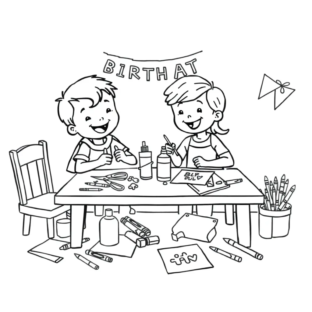 Verjaardag Knutselen Kinderfeest Creatief Decoratie coloring page for children