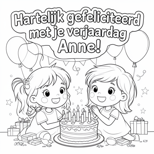 Verjaardag van beste vriendin (2 meiden) kleurplaat voor kinderen