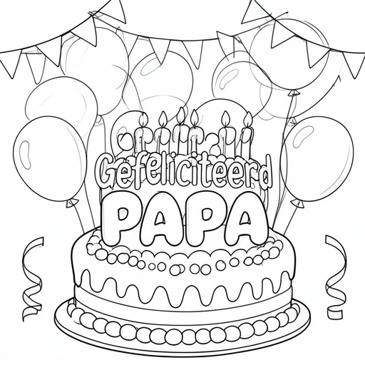 verjaardags taart 43 balonnen slingers kleurplaat voor kinderen
