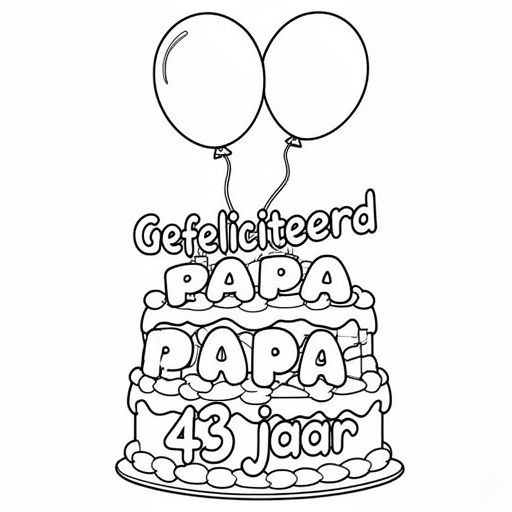 verjaardags taart  balonnen kleurplaat voor kinderen