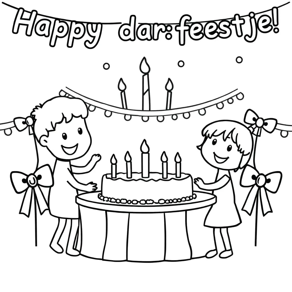 Verjaardagsfeestje coloring page for children