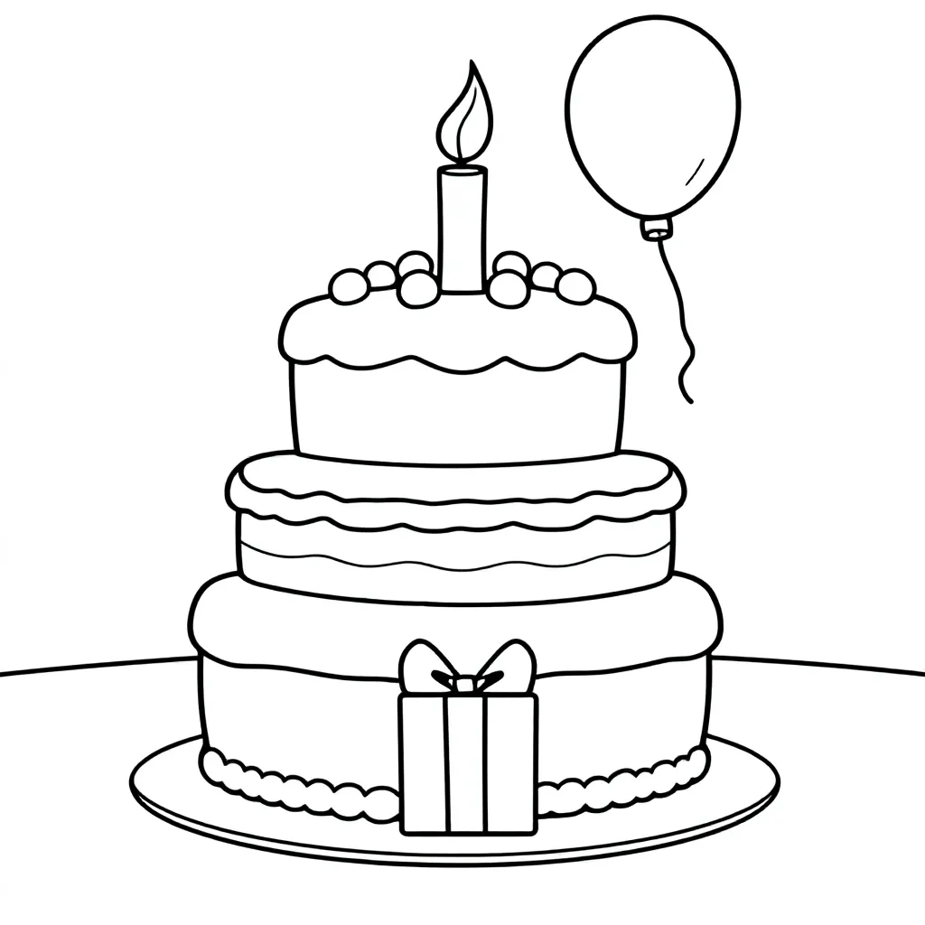 verjaardagstaart kleurplaat voor kinderen