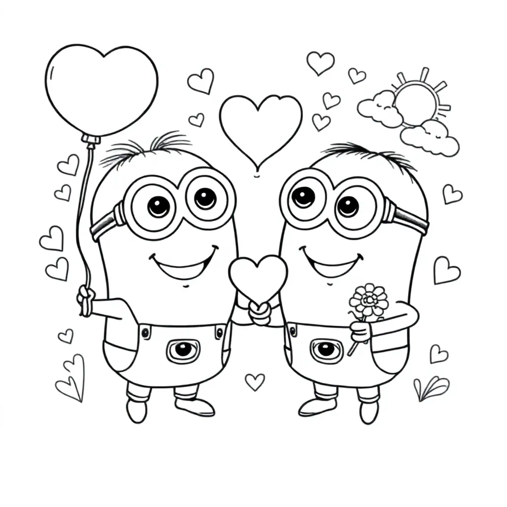Verliefde Minions coloring page for children