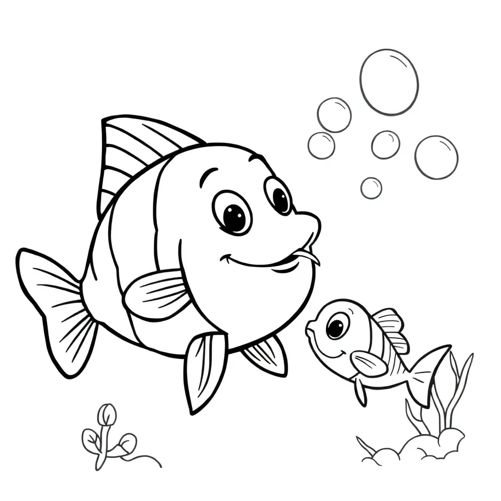 Vis Onderwaterwereld Cartoon Interactie Bellen coloring page for children