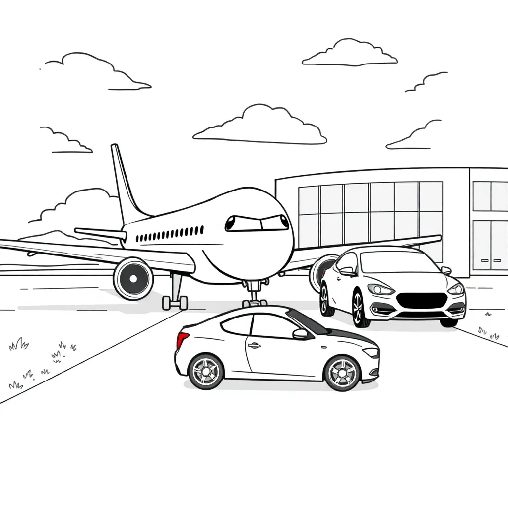 Vliegtuigen Voertuigen Transport Hangar Startbaan coloring page for children