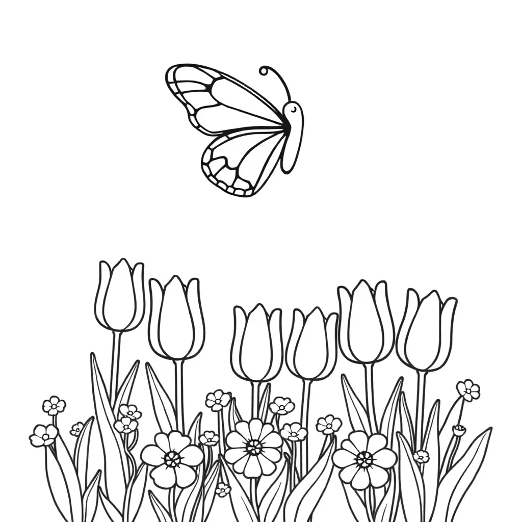 Vlinder Bloemen Natuur Voorjaar Creatief coloring page for children