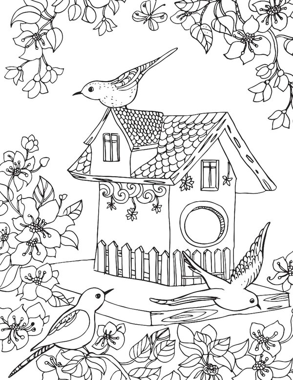 Vogelhaus coloring page for children