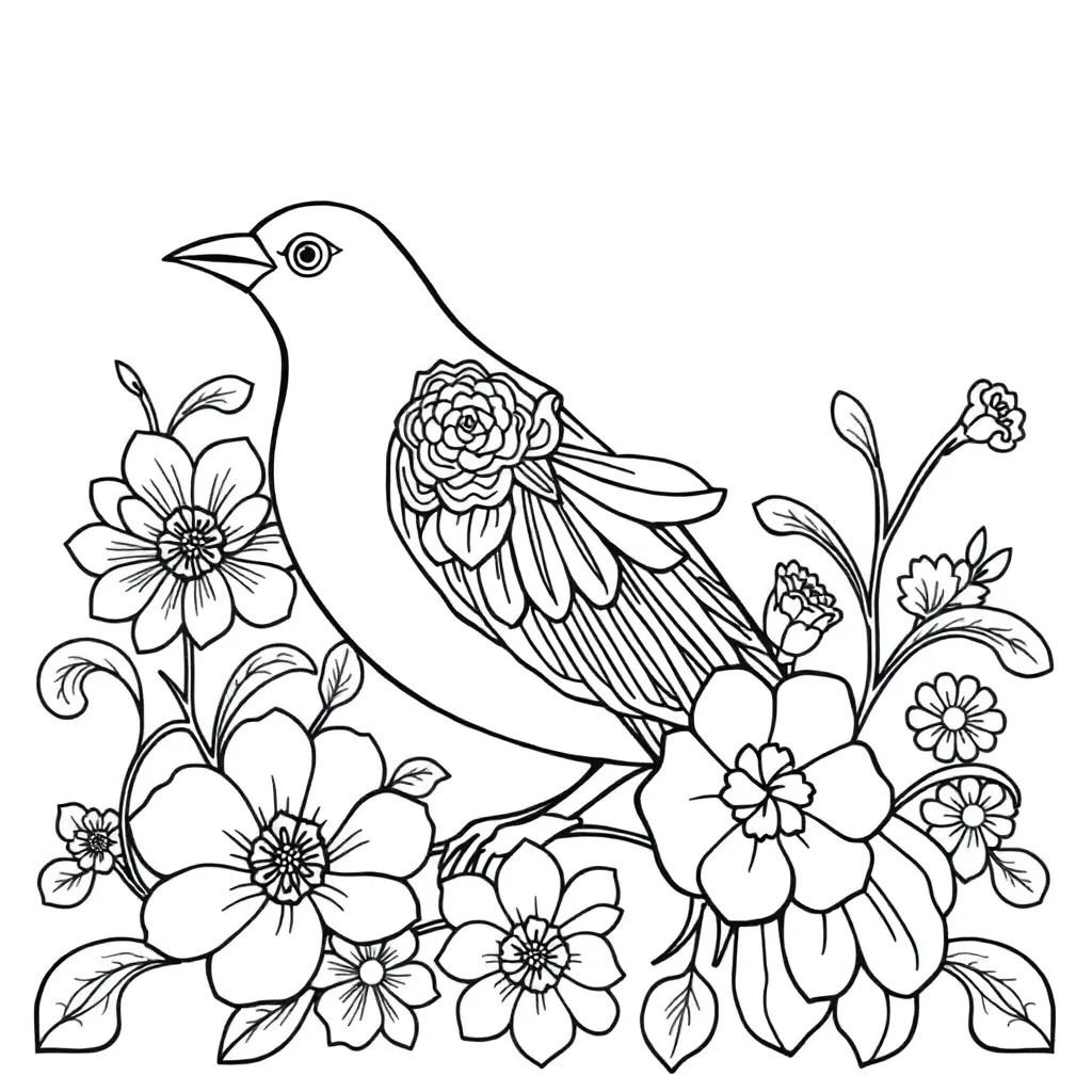 Volwassenen Bloemen Vogel Art Nouveau Ontspanning coloring page for children