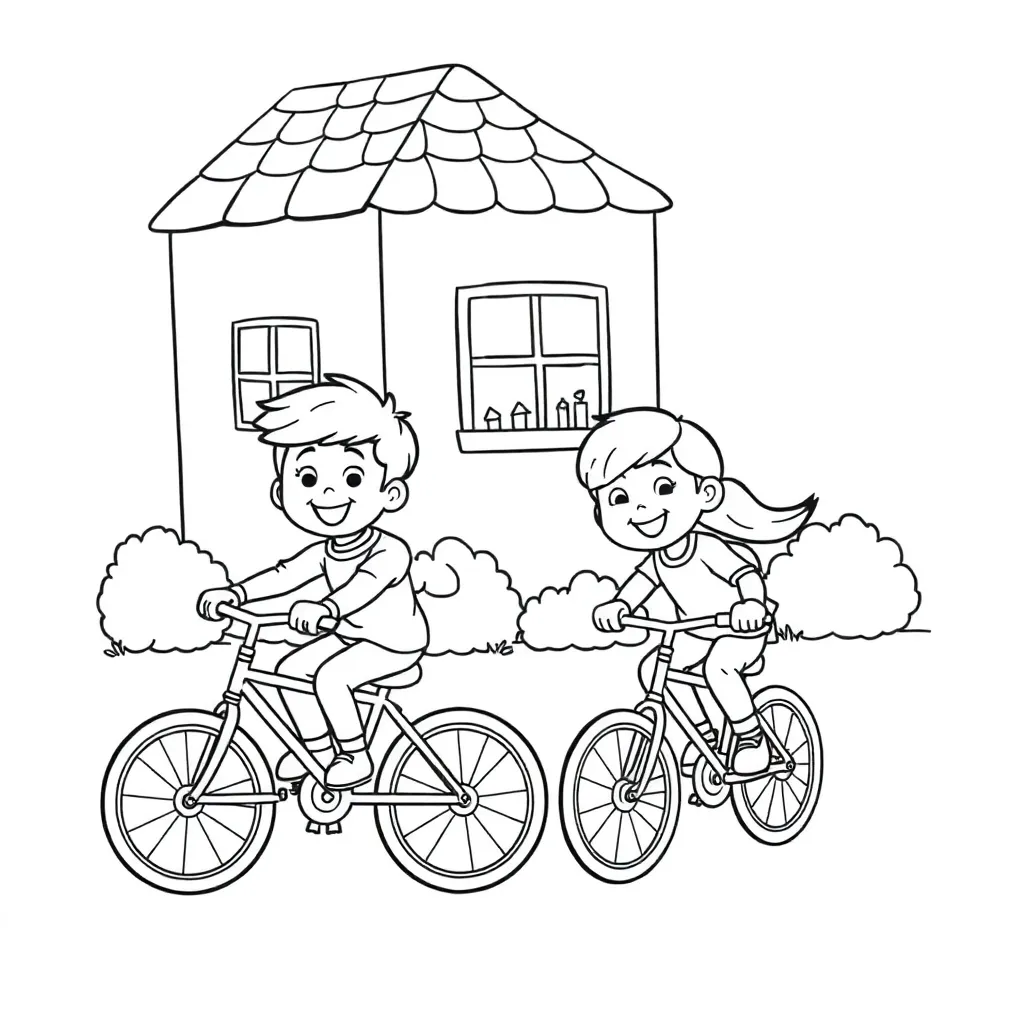 Vrolijke Sinterklaas Kinderen Fietsen Gezellig Huis Feestelijke Sfeer Creatief Inkleuren coloring pa