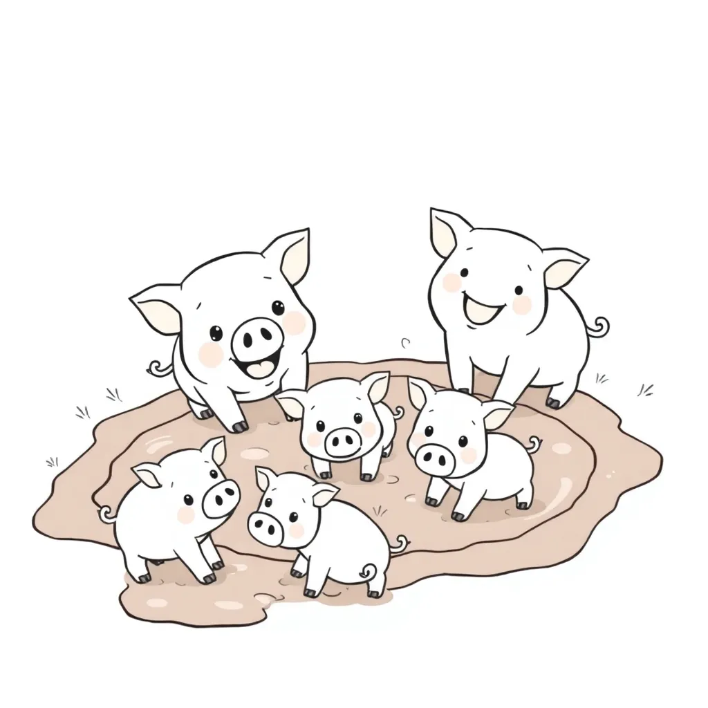 Vrolijke Varkens Boerderijdieren Schattige Dieren Huisdieren Kleurrijke Illustratie coloring page fo