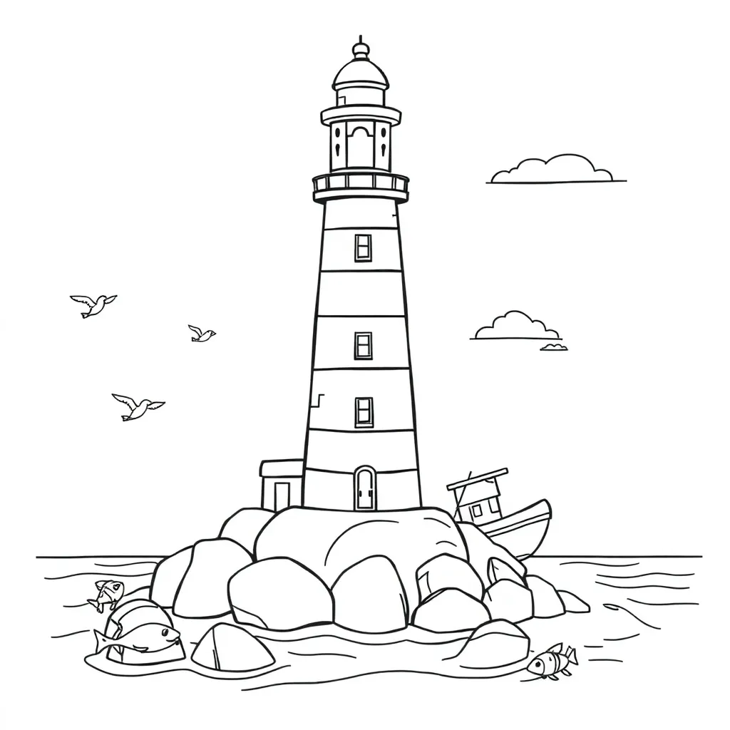 Vuurtoren Zee Zomer Nautisch Creatief coloring page for children