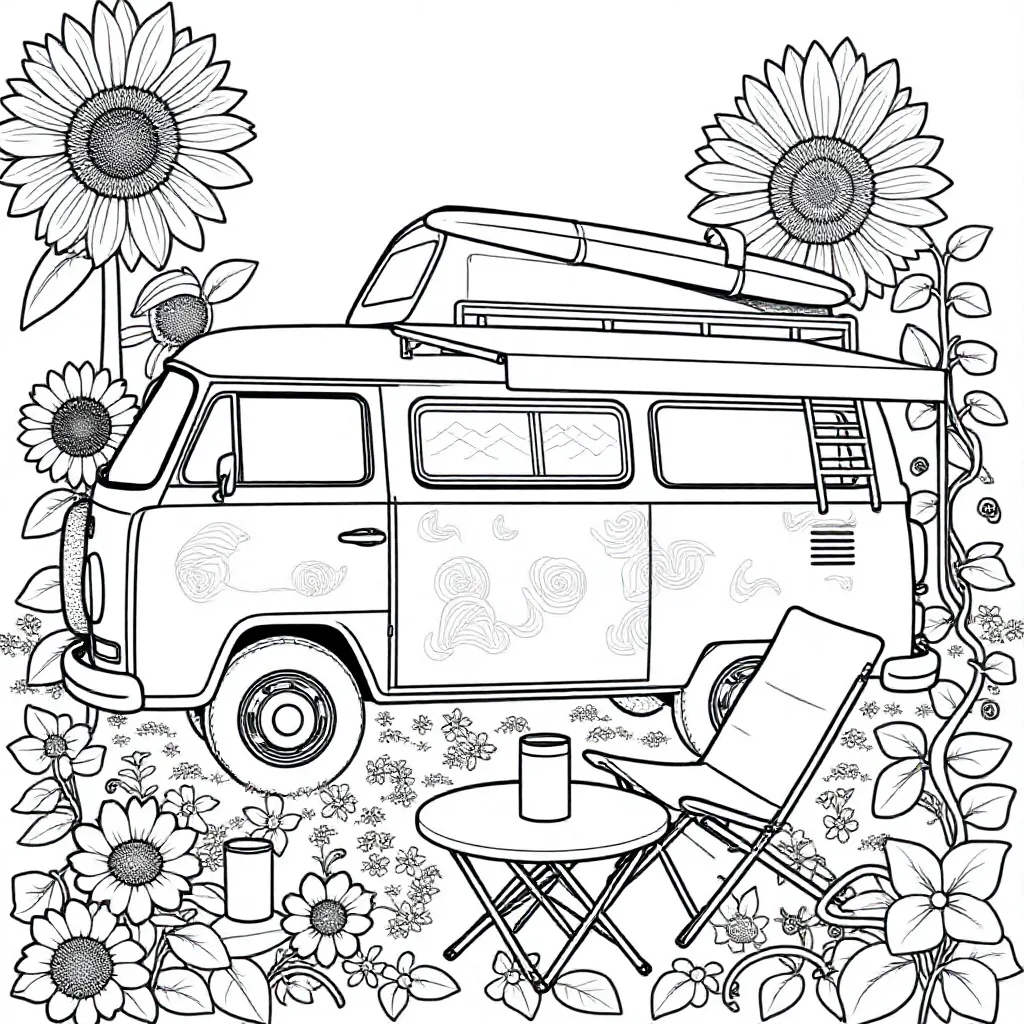 Vw Vintage Kampeerauto coloring page for children